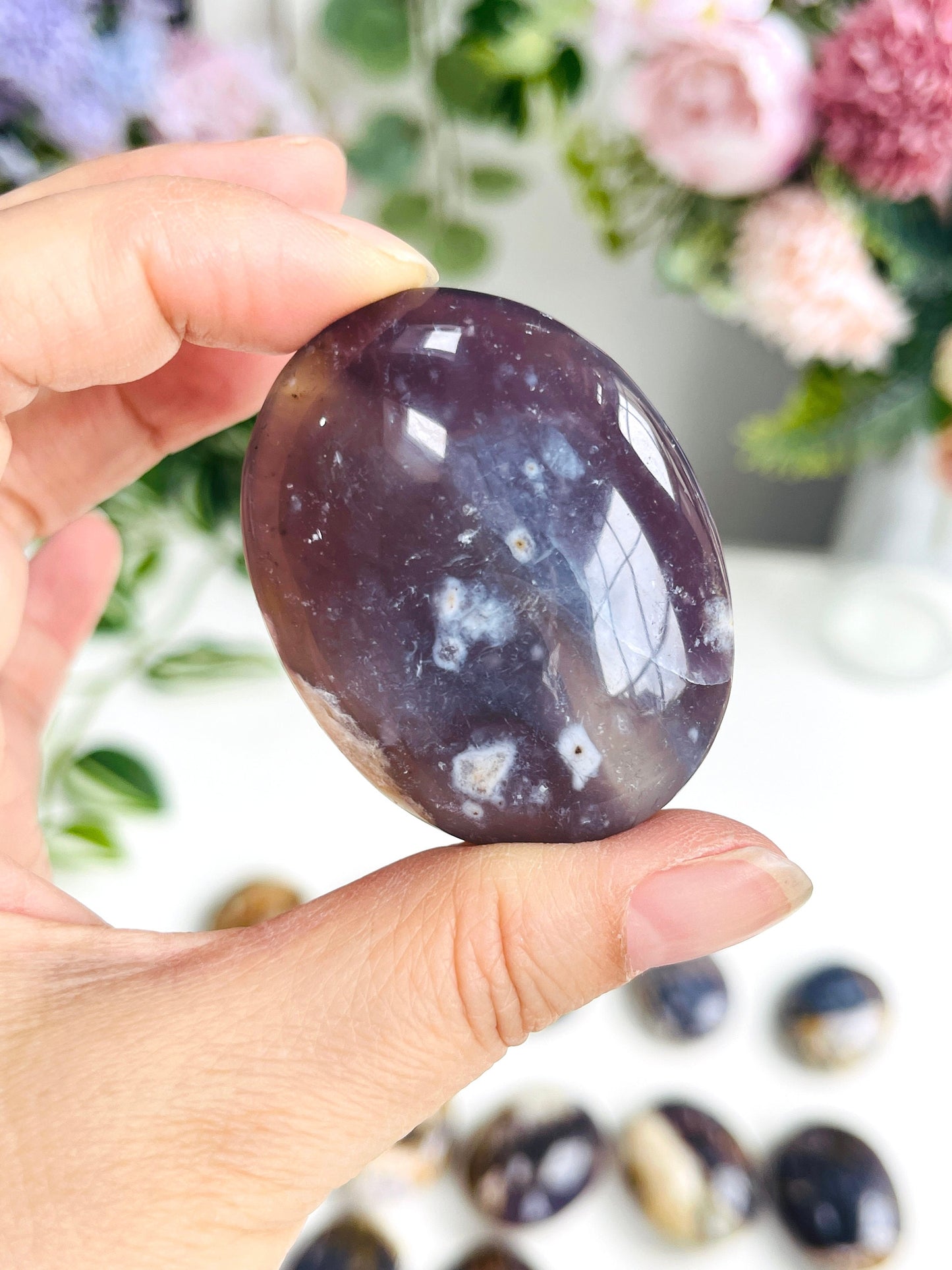 Galaxy Purple Chalcedony Palm stone