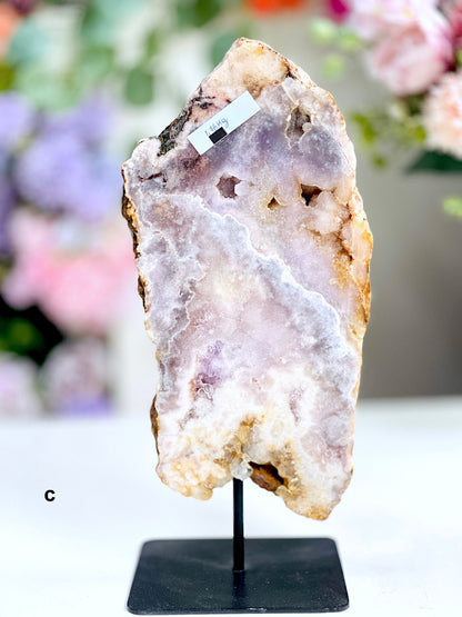 Pink Amethyst Slab on Stand, 11 inch + Large Double Sided Pink Amethyst Druzy Slabs, Pink Amethyst Crystal,Crystal Gift,Home decor,