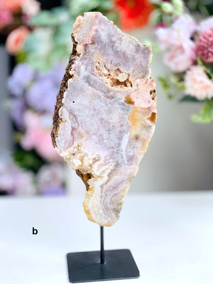 Pink Amethyst Slab on Stand, 11 inch + Large Double Sided Pink Amethyst Druzy Slabs, Pink Amethyst Crystal,Crystal Gift,Home decor,