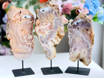 Pink Amethyst Slab on Stand, 11 inch + Large Double Sided Pink Amethyst Druzy Slabs, Pink Amethyst Crystal,Crystal Gift,Home decor,