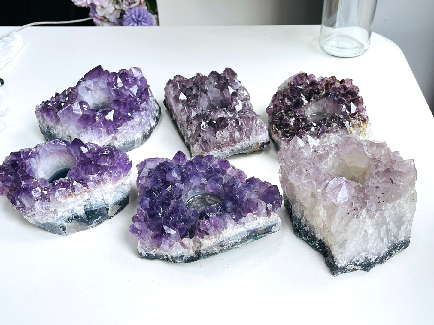 Large Amethyst Candle Holder, Natural Amethyst Tea light Holder, Amethyst Cluster Candle Holder, Amethyst Druzy Tea-light  Holder