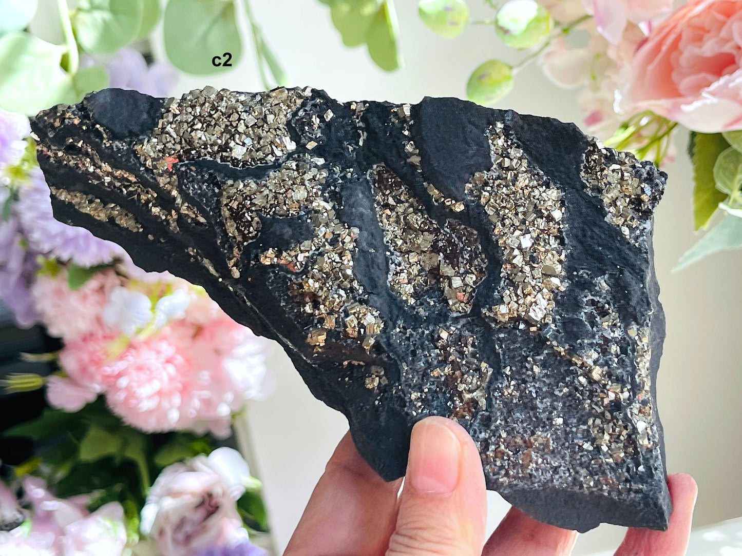 Shungite with Pyrite from Brazil, Natural Shungite, Natural Pyrite specimen, Crystal gift, Raw Shungite -4