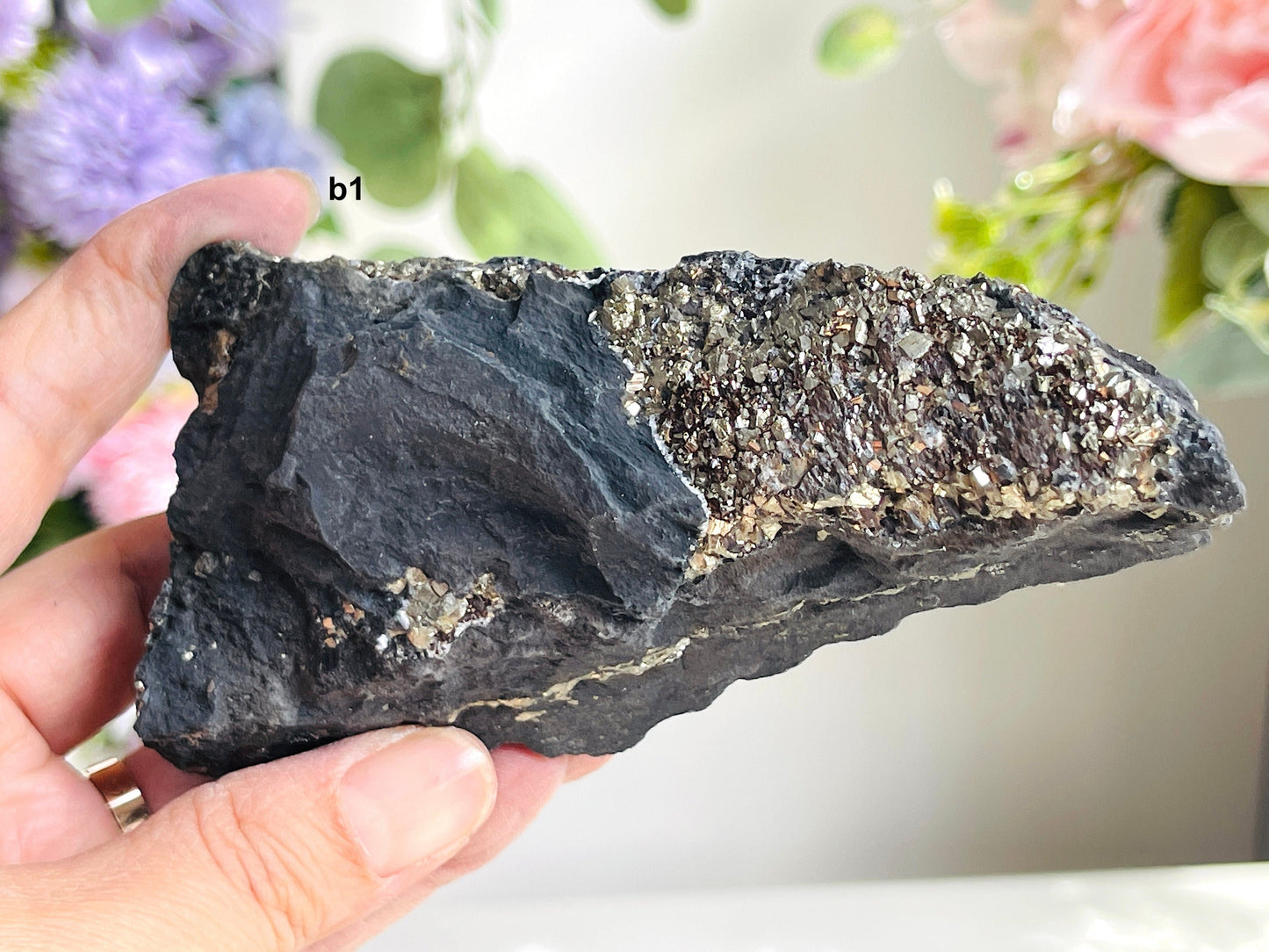 Shungite with Pyrite from Brazil, Natural Shungite, Natural Pyrite specimen, Crystal gift, Raw Shungite -4