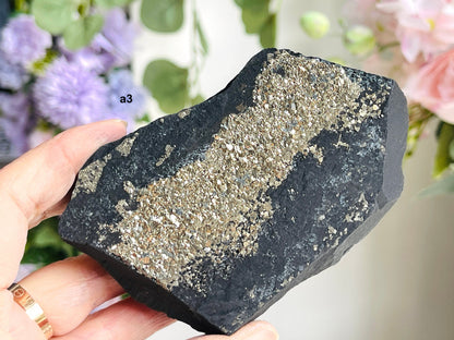 Shungite with Pyrite from Brazil, Natural Shungite, Natural Pyrite specimen, Crystal gift, Raw Shungite -4