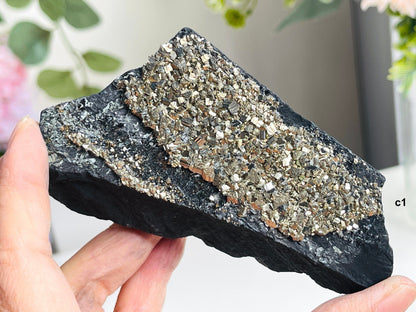 Shungite with Pyrite from Brazil, Natural Shungite, Natural Pyrite specimen, Crystal gift, Raw Shungite -3