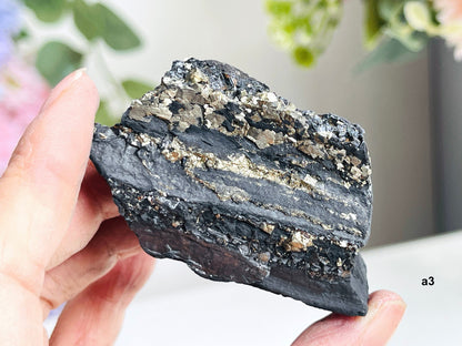 Shungite with Pyrite from Brazil, Natural Shungite, Natural Pyrite specimen, Crystal gift, Raw Shungite -3