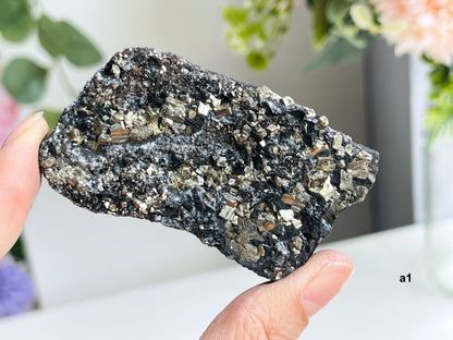 Shungite with Pyrite from Brazil, Natural Shungite, Natural Pyrite specimen, Crystal gift, Raw Shungite -3