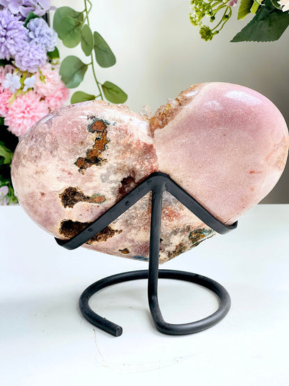 Pink Amethyst Heart, 2.6kg Large Pink Amethyst Druzy Heart on Metal Stand, Pink Amethyst Crystal Heart, Crystal Heart,Crystal Gift