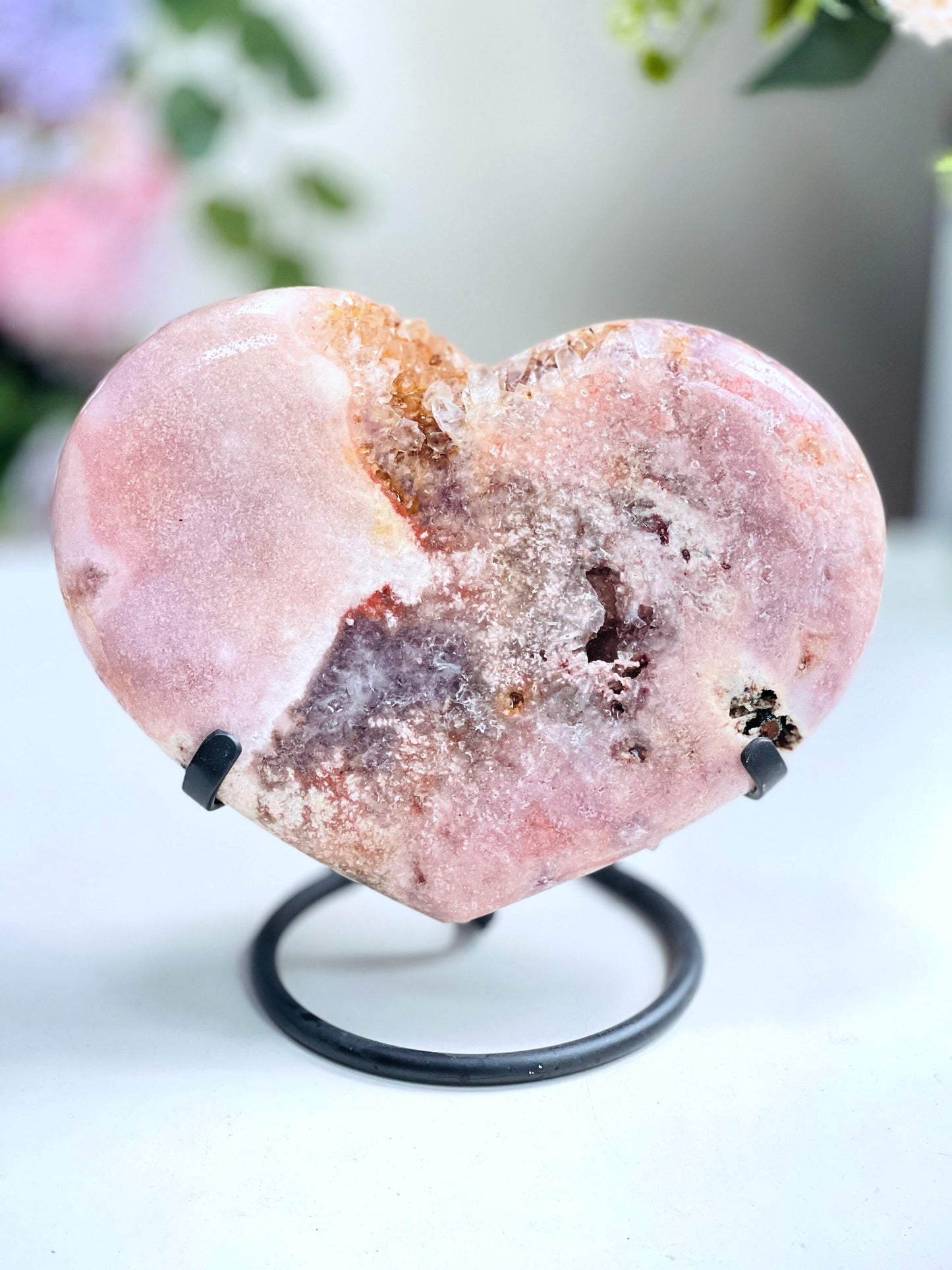 Pink Amethyst Heart, 2.6kg Large Pink Amethyst Druzy Heart on Metal Stand, Pink Amethyst Crystal Heart, Crystal Heart,Crystal Gift