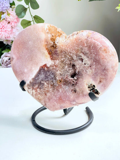 Pink Amethyst Heart, 2.6kg Large Pink Amethyst Druzy Heart on Metal Stand, Pink Amethyst Crystal Heart, Crystal Heart,Crystal Gift