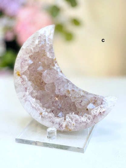 Druzy Agate, Unique Druzy Agate Geode Moon,  Large Agate Druzy Moon, Healing Crystal, Balancing Crystal