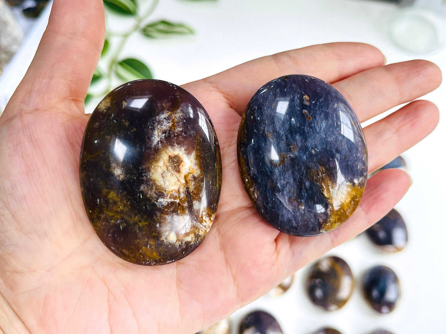 Galaxy Purple Chalcedony Palm stone