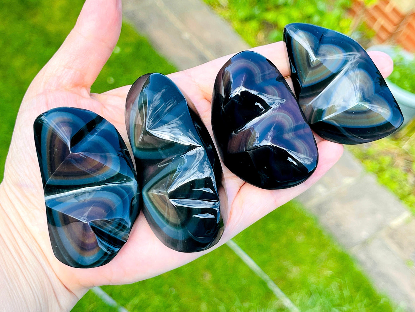 Rainbow Obsidian Double Heart, Handd Carved Mexican Rainbow Obsidian Crystal Double Heart ,Polished Obsidian Heart Stone A