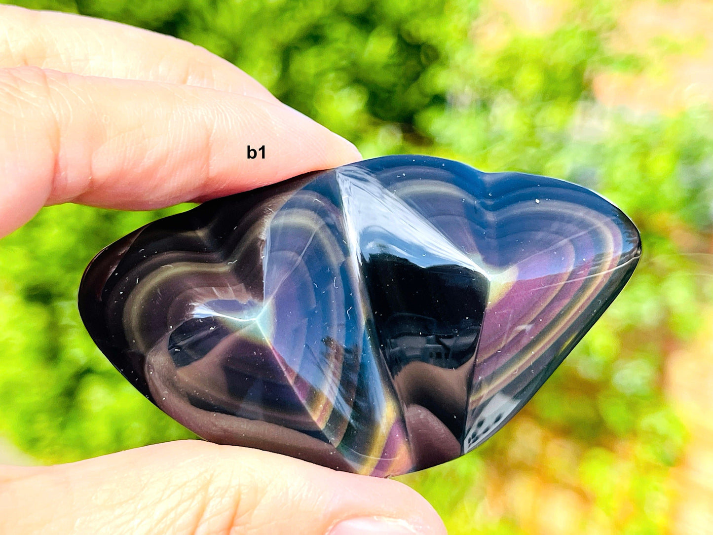 Rainbow Obsidian Double Heart, Handd Carved Mexican Rainbow Obsidian Crystal Double Heart ,Polished Obsidian Heart Stone A