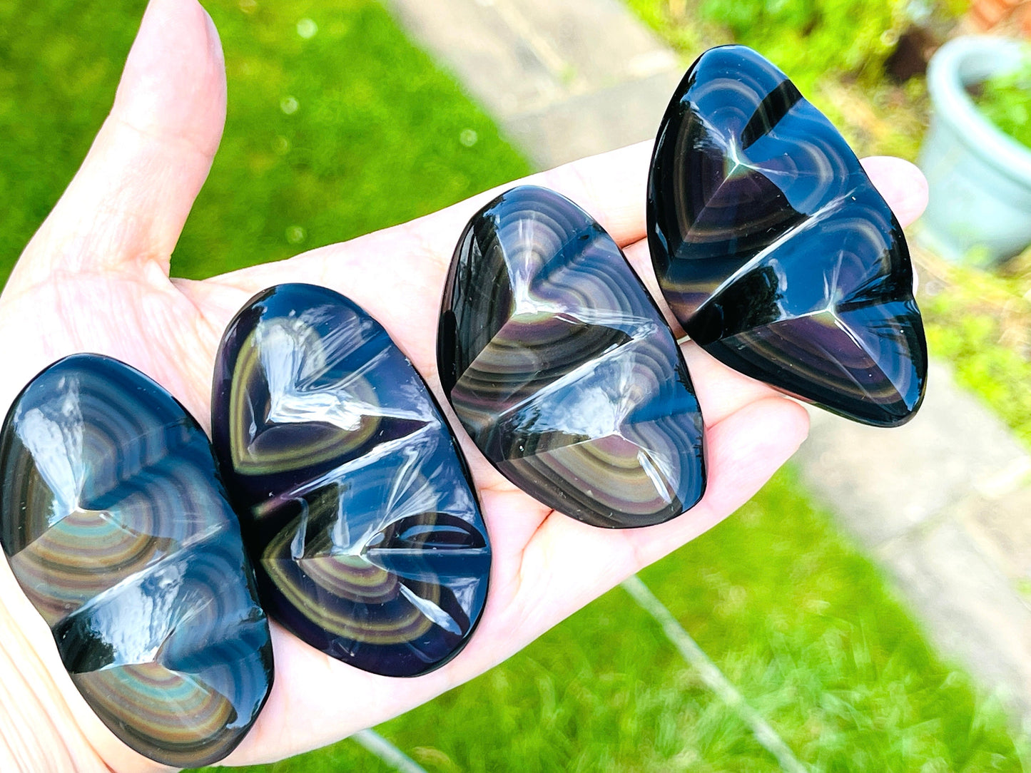 Rainbow Obsidian Double Heart, Handd Carved Mexican Rainbow Obsidian Crystal Double Heart ,Polished Obsidian Heart Stone A