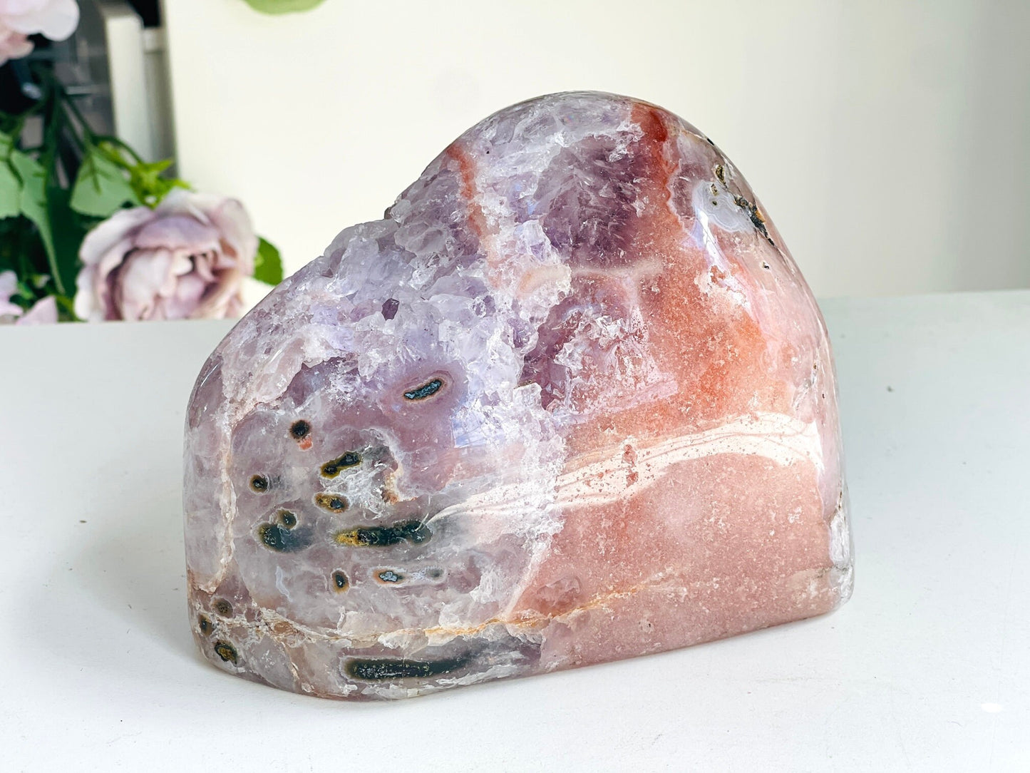 Pink Amethyst, 1.7kg Pink Amethyst Freefrom with Quartz Druzy, Pink Amethyst Stand, Pink Amethyst Crystal,Crystal Gift,Home decor