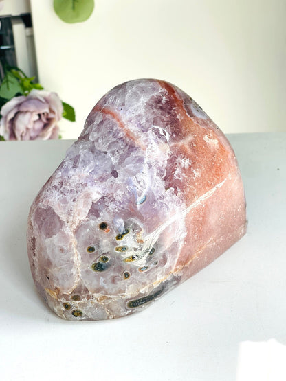 Pink Amethyst, 1.7kg Pink Amethyst Freefrom with Quartz Druzy, Pink Amethyst Stand, Pink Amethyst Crystal,Crystal Gift,Home decor