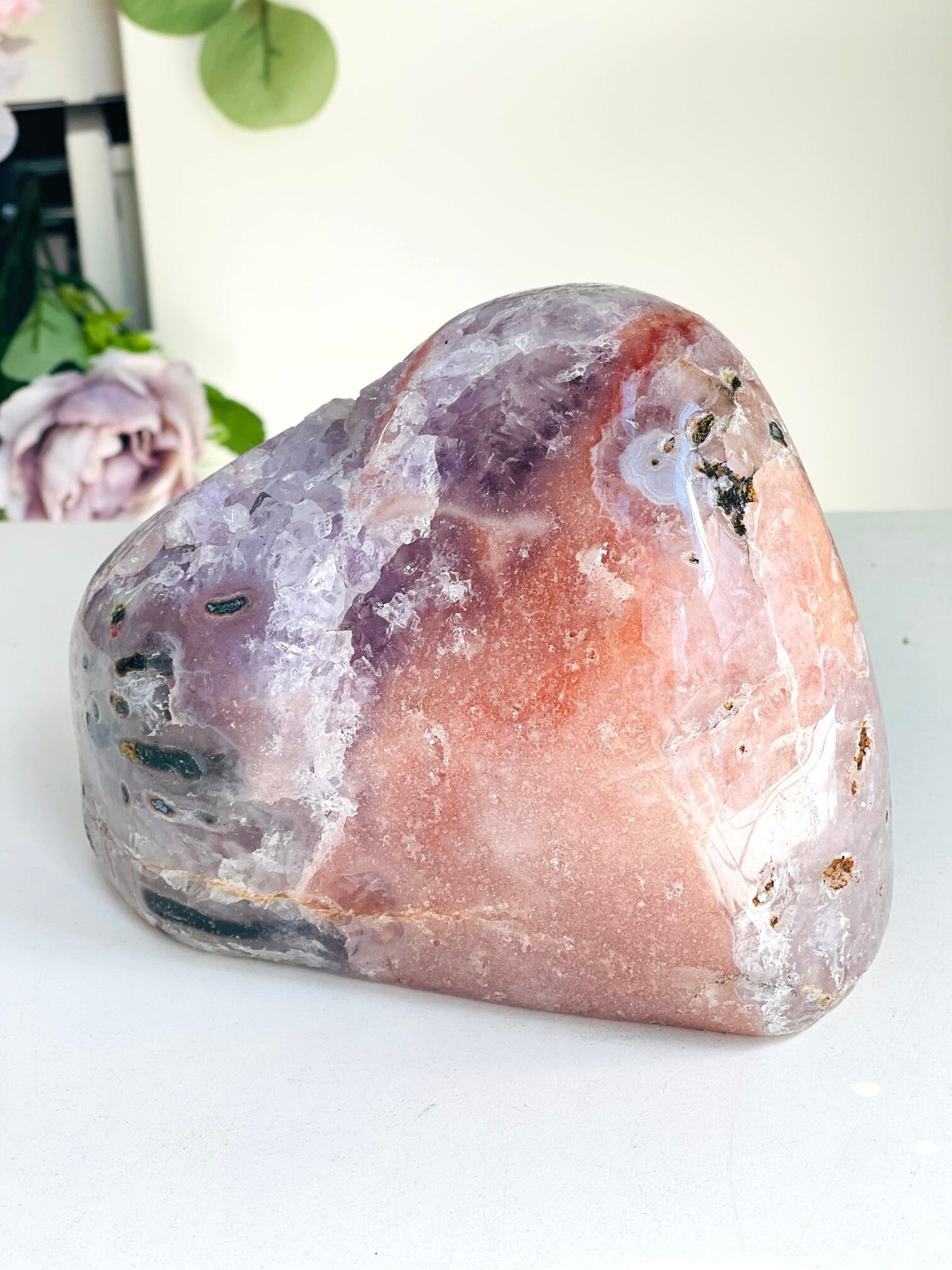 Pink Amethyst, 1.7kg Pink Amethyst Freefrom with Quartz Druzy, Pink Amethyst Stand, Pink Amethyst Crystal,Crystal Gift,Home decor