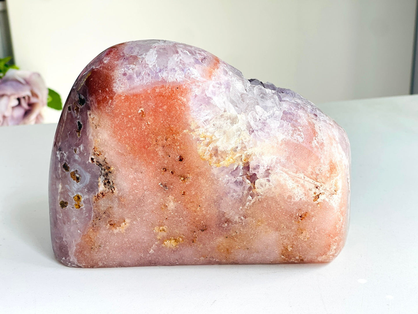 Pink Amethyst, 1.7kg Pink Amethyst Freefrom with Quartz Druzy, Pink Amethyst Stand, Pink Amethyst Crystal,Crystal Gift,Home decor