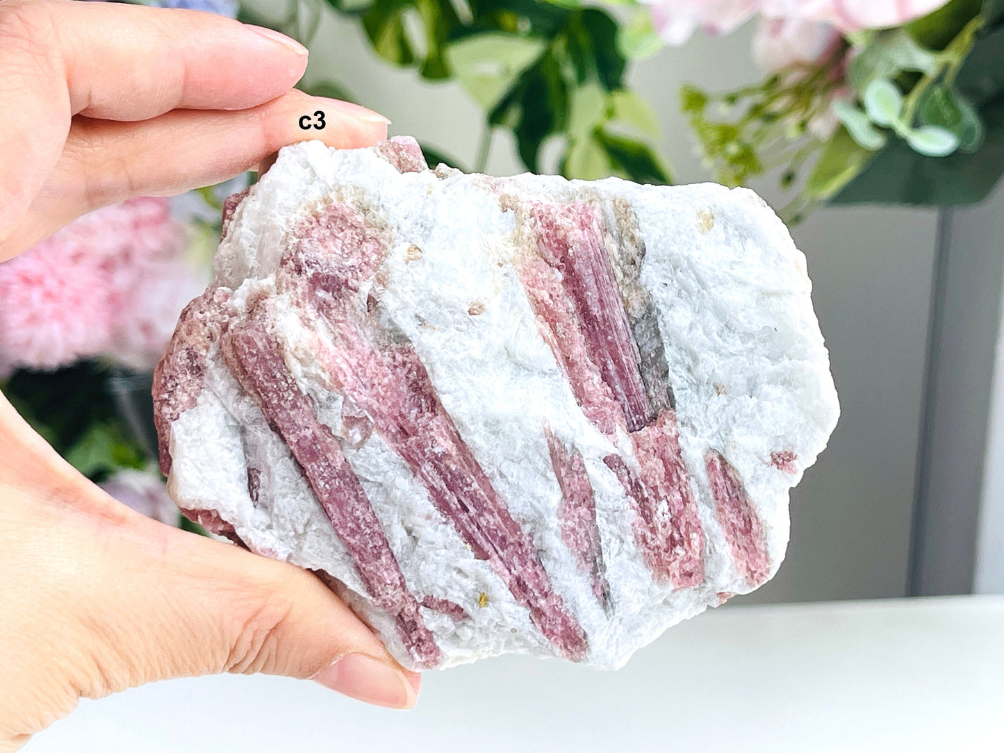 Pink Tourmaline with Quartz, Natural pink tourmaline in quartz matrix, Large Pink Tourmaline Chunk, Mineral Specimen, Healing Crystals -1