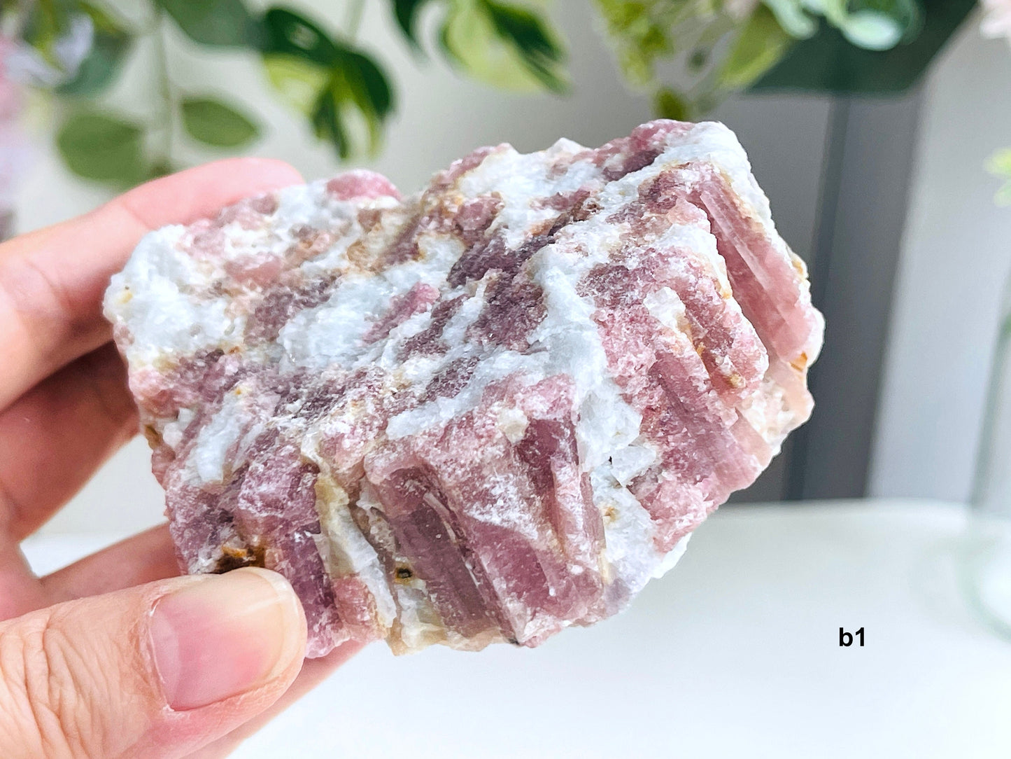 Pink Tourmaline with Quartz, Natural pink tourmaline in quartz matrix, Large Pink Tourmaline Chunk, Mineral Specimen, Healing Crystals -1