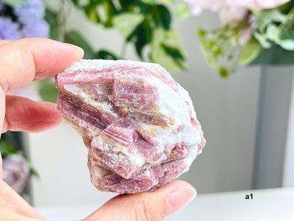 Pink Tourmaline with Quartz, Natural pink tourmaline in quartz matrix, Large Pink Tourmaline Chunk, Mineral Specimen, Healing Crystals -1