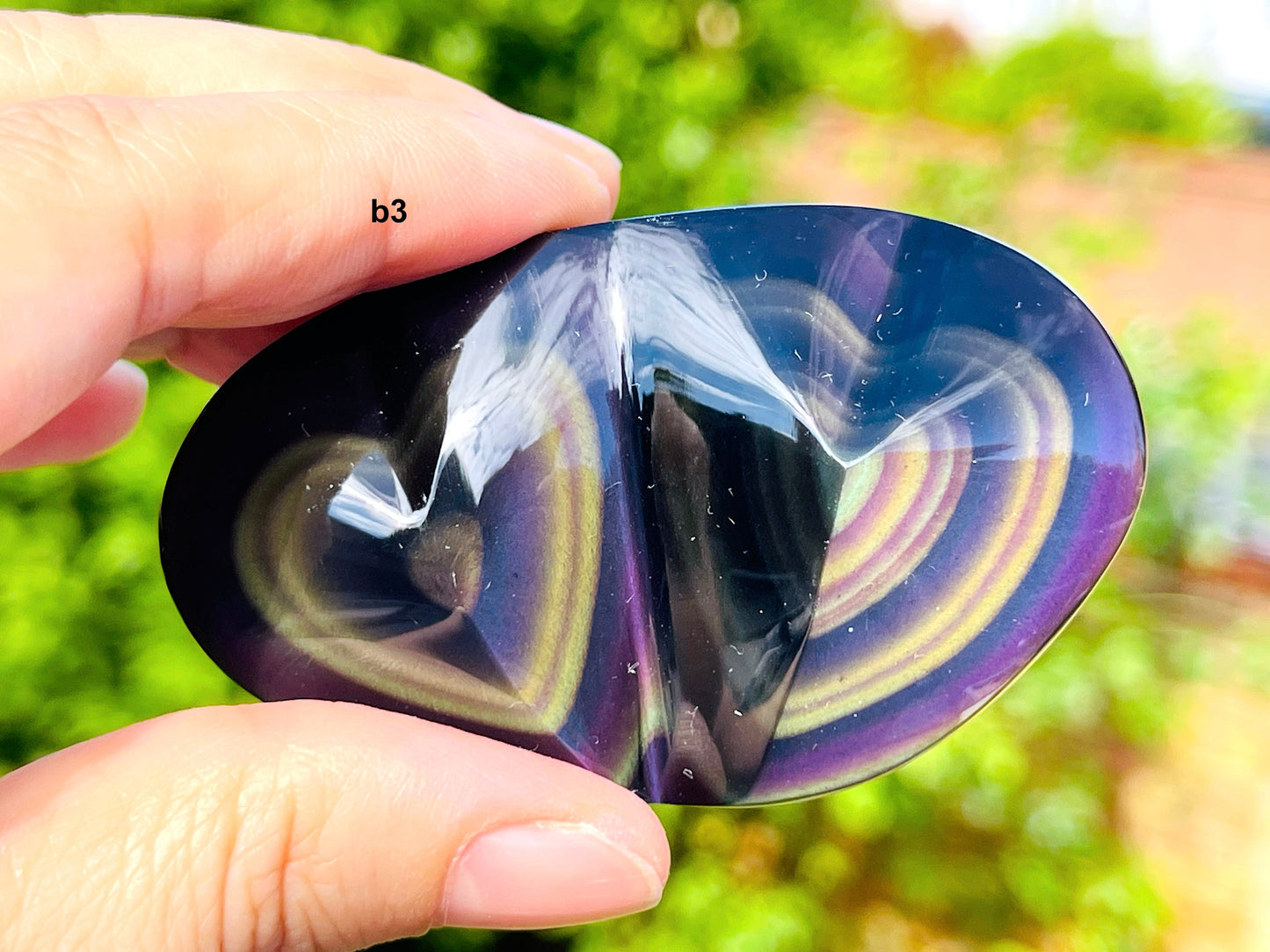 Rainbow Obsidian Double Heart, Handd Carved Mexican Rainbow Obsidian Crystal Double Heart ,Polished Obsidian Heart Stone A