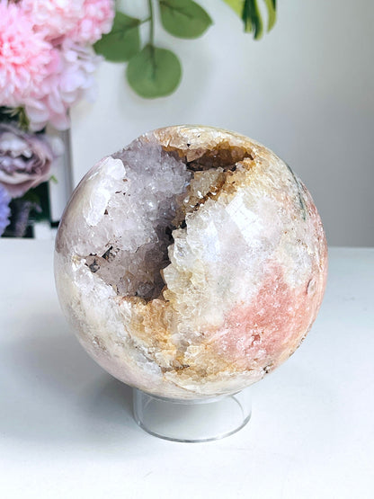 Pink Amethyst Sphere, 97mm Large Druzy  Pink Amethyst Crystal with Quartz,  Super Sparkling Pink Amethyst Geode Sphere