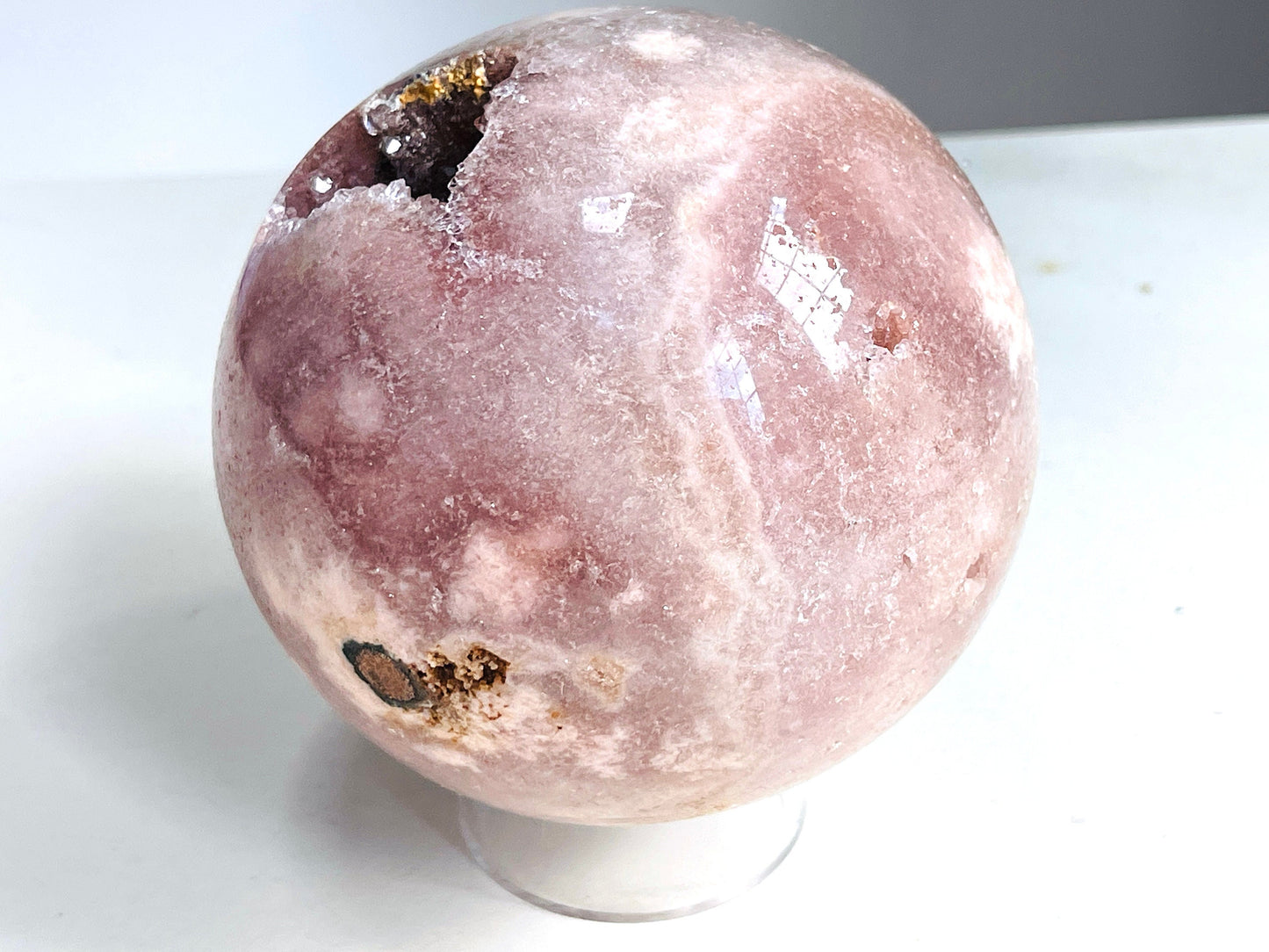 Pink Amethyst Sphere, 94mm Pink Amethyst with Quartz sphere,  Sparkling Pink Amethyst, crystal gift