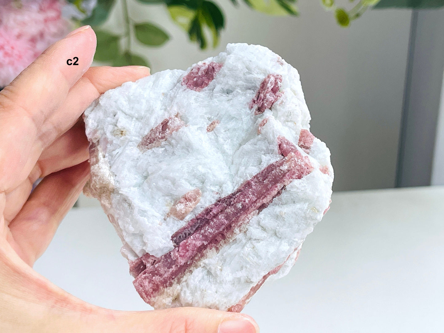 Pink Tourmaline with Quartz, Natural pink tourmaline in quartz matrix, Large Pink Tourmaline Chunk, Mineral Specimen, Healing Crystals -1