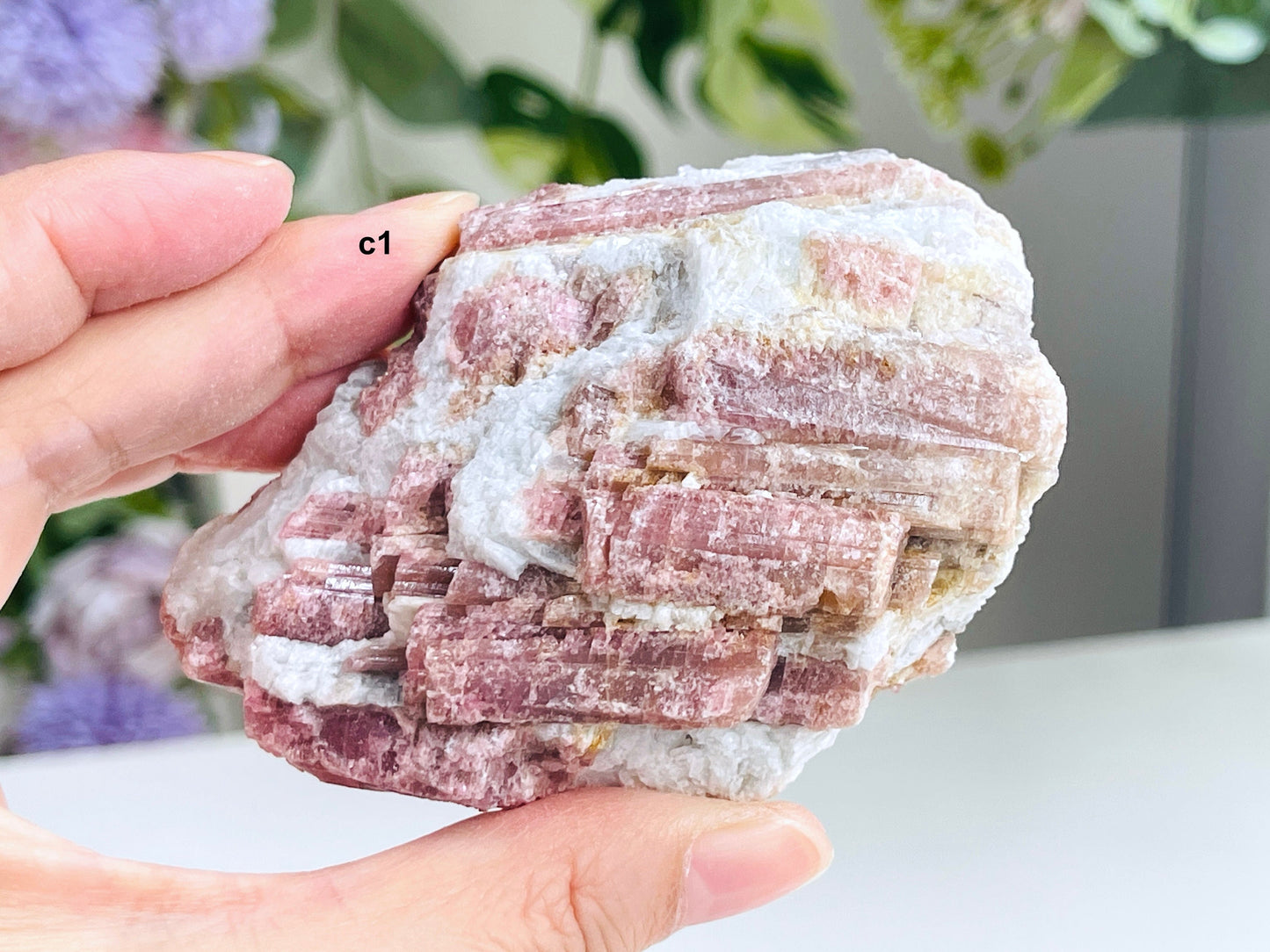 Pink Tourmaline with Quartz, Natural pink tourmaline in quartz matrix, Large Pink Tourmaline Chunk, Mineral Specimen, Healing Crystals -1