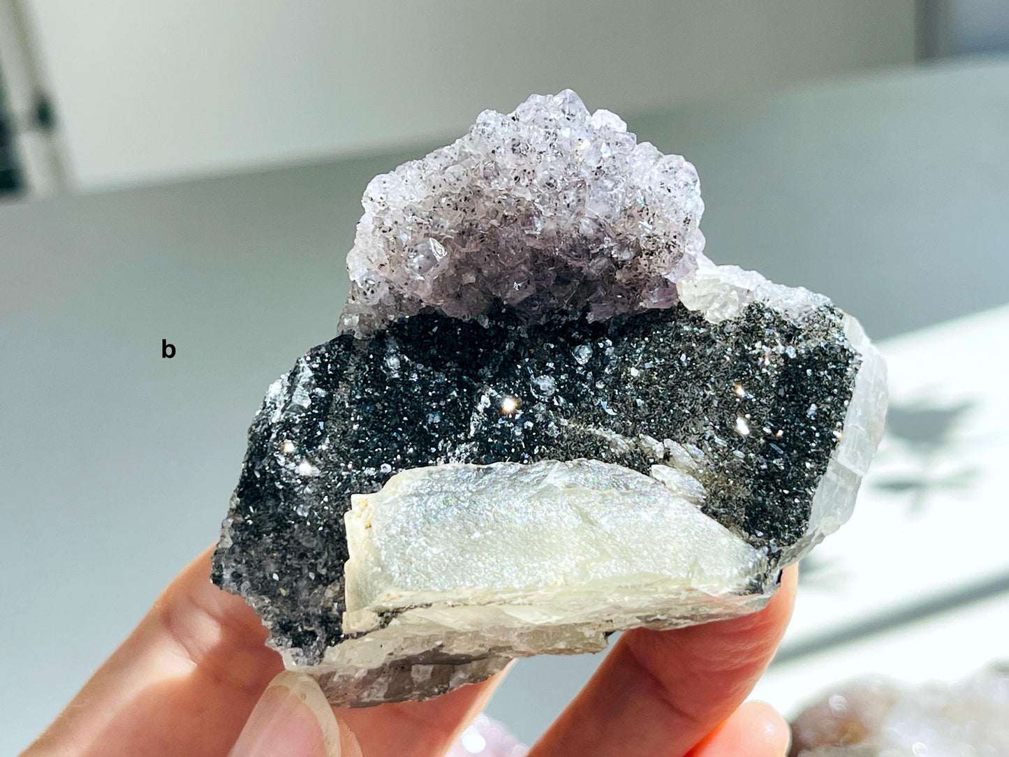 Amethyst with Calcite,  Translucent Amethyst Cluster with Calcite Crystal, Amethyst with Calcite Mineral Specimen, crystal gift