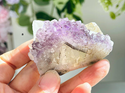 Amethyst with Calcite,  Translucent Amethyst Cluster with Calcite Crystal, Amethyst with Calcite Mineral Specimen, crystal gift