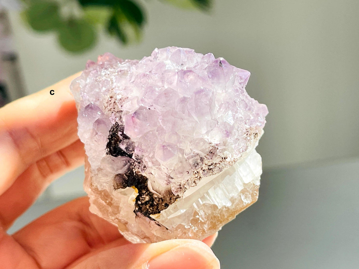 Amethyst with Calcite,  Translucent Amethyst Cluster with Calcite Crystal, Amethyst with Calcite Mineral Specimen, crystal gift