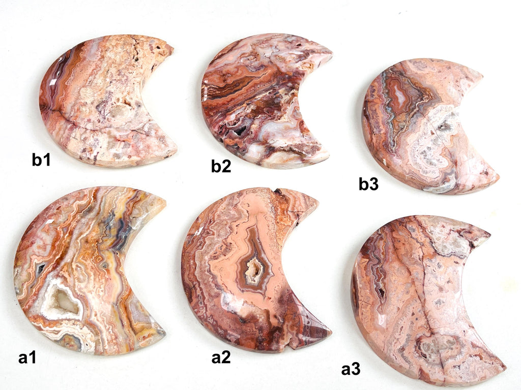 Pink Crazy Lace Agate Moon,  95mm " Happy Lace Agate" Moon, Crystal Moon, Crystal Giftt, Healing Crystal
