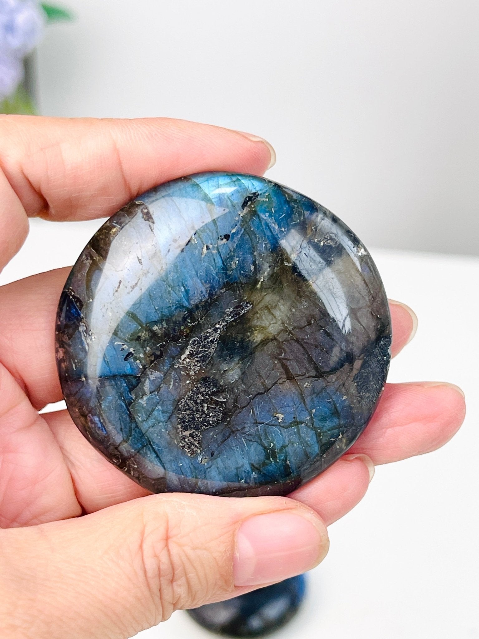 Labradorite Palm Stone, Flash Labradorite pocket stone, crystal gift, healing crystal - Million Years Crystal