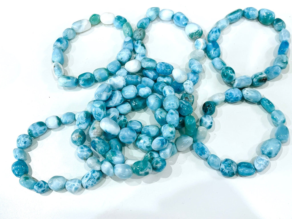 Larimar bracelet, nugget stretch bracelet, gemstone bracelet, crystal healing, Dominican Larimar stone jewellery, crystal bracelets - Million Years Crystal