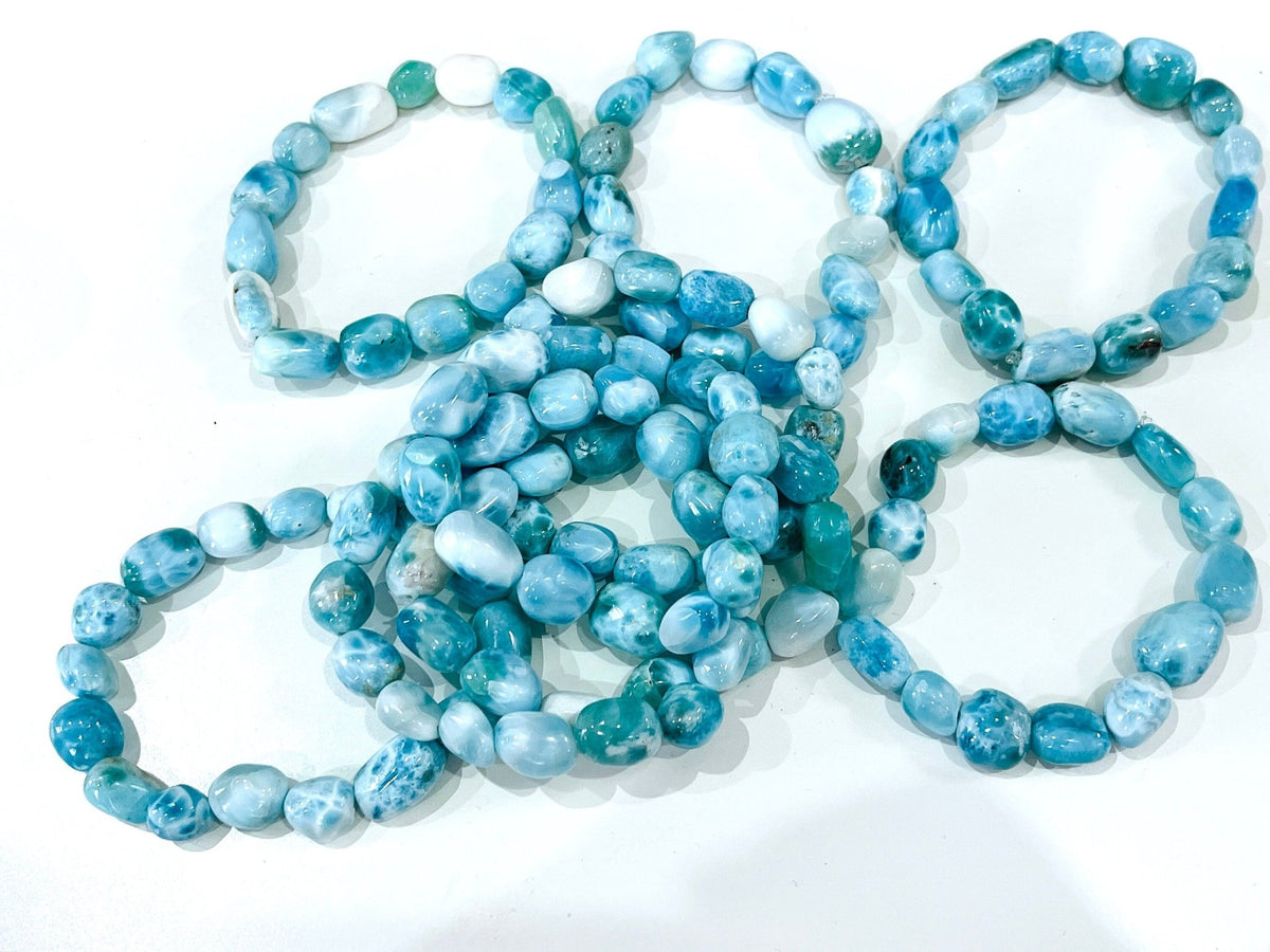 Larimar bracelet, nugget stretch bracelet, gemstone bracelet, crystal healing, Dominican Larimar stone jewellery, crystal bracelets - Million Years Crystal