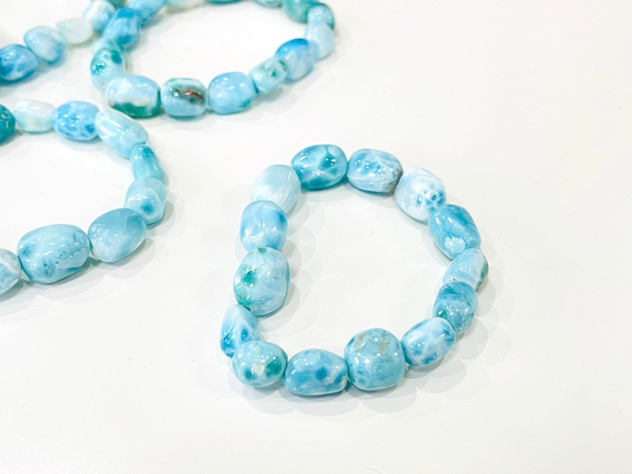 Larimar bracelet, nugget stretch bracelet, gemstone bracelet, crystal healing, Dominican Larimar stone jewellery, crystal bracelets - Million Years Crystal