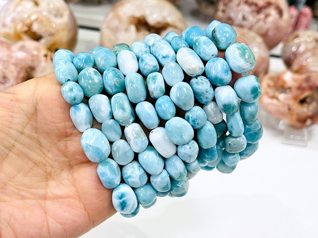 Larimar bracelet, nugget stretch bracelet, gemstone bracelet, crystal healing, Dominican Larimar stone jewellery, crystal bracelets - Million Years Crystal