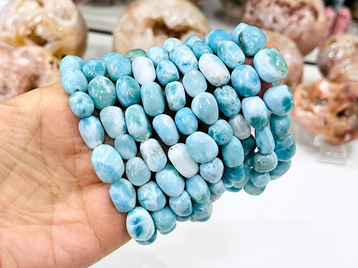 Larimar bracelet, nugget stretch bracelet, gemstone bracelet, crystal healing, Dominican Larimar stone jewellery, crystal bracelets - Million Years Crystal