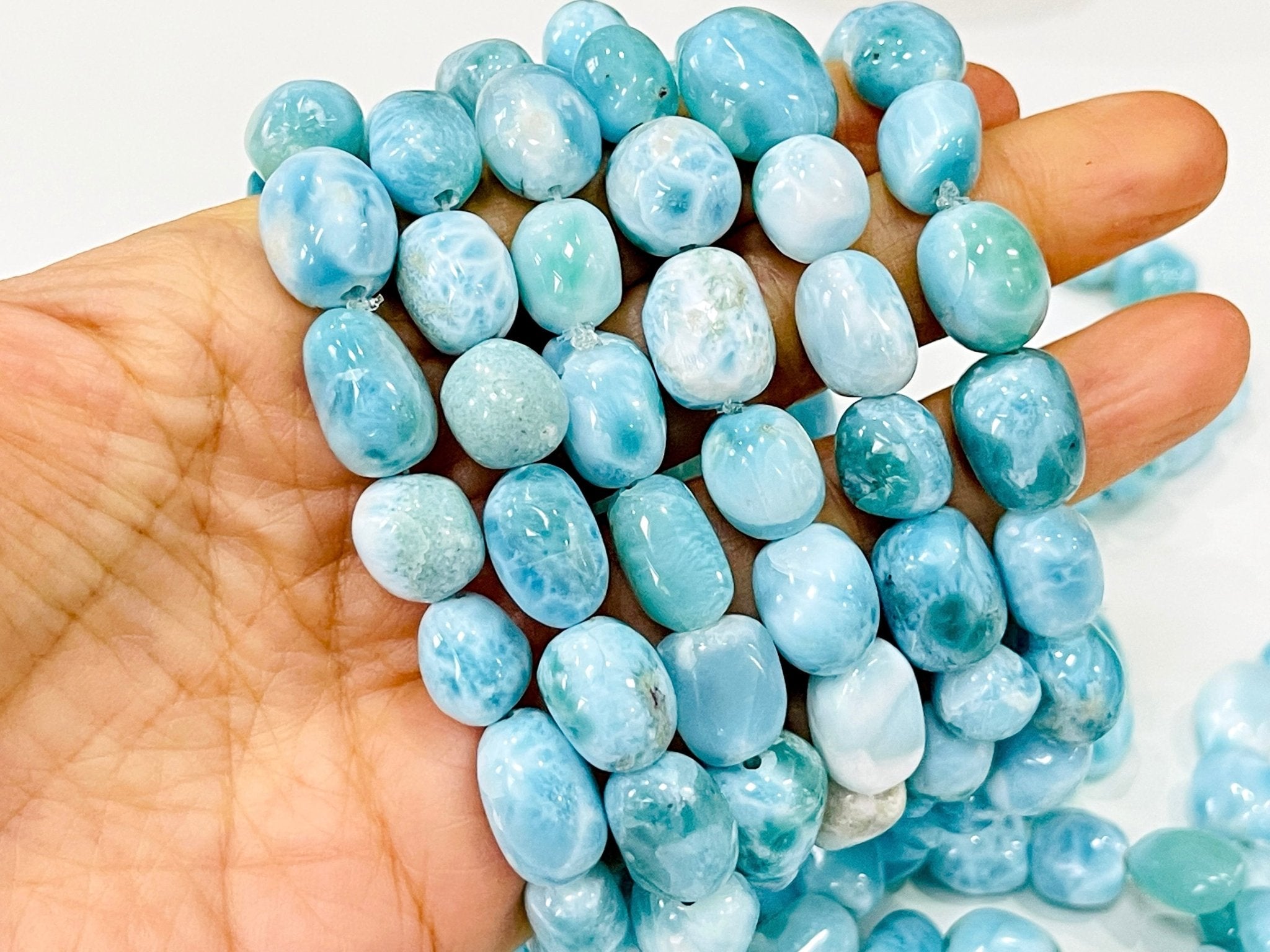 Larimar bracelet, nugget stretch bracelet, gemstone bracelet, crystal healing, Dominican Larimar stone jewellery, crystal bracelets - Million Years Crystal