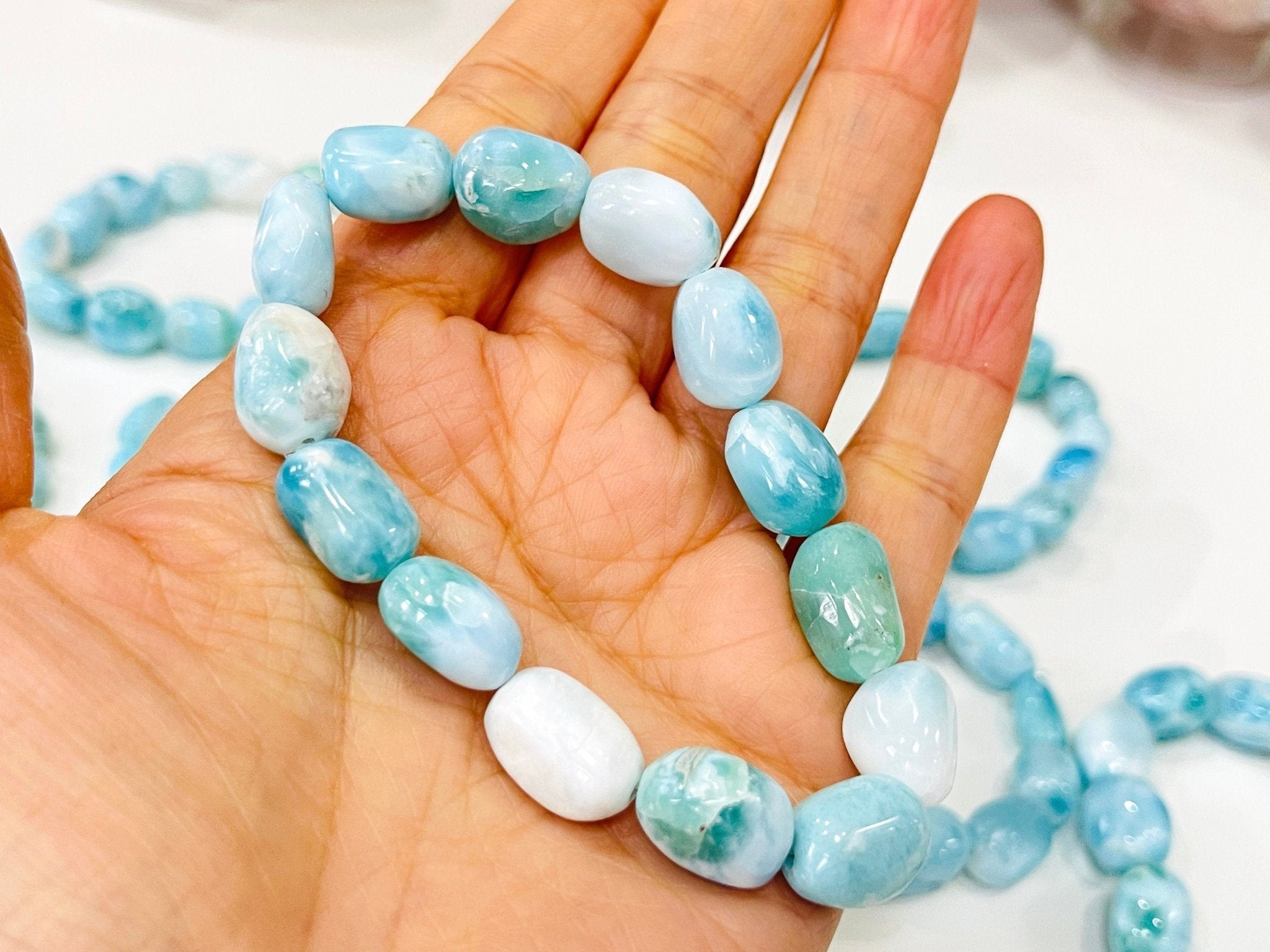 Larimar bracelet, nugget stretch bracelet, gemstone bracelet, crystal healing, Dominican Larimar stone jewellery, crystal bracelets - Million Years Crystal