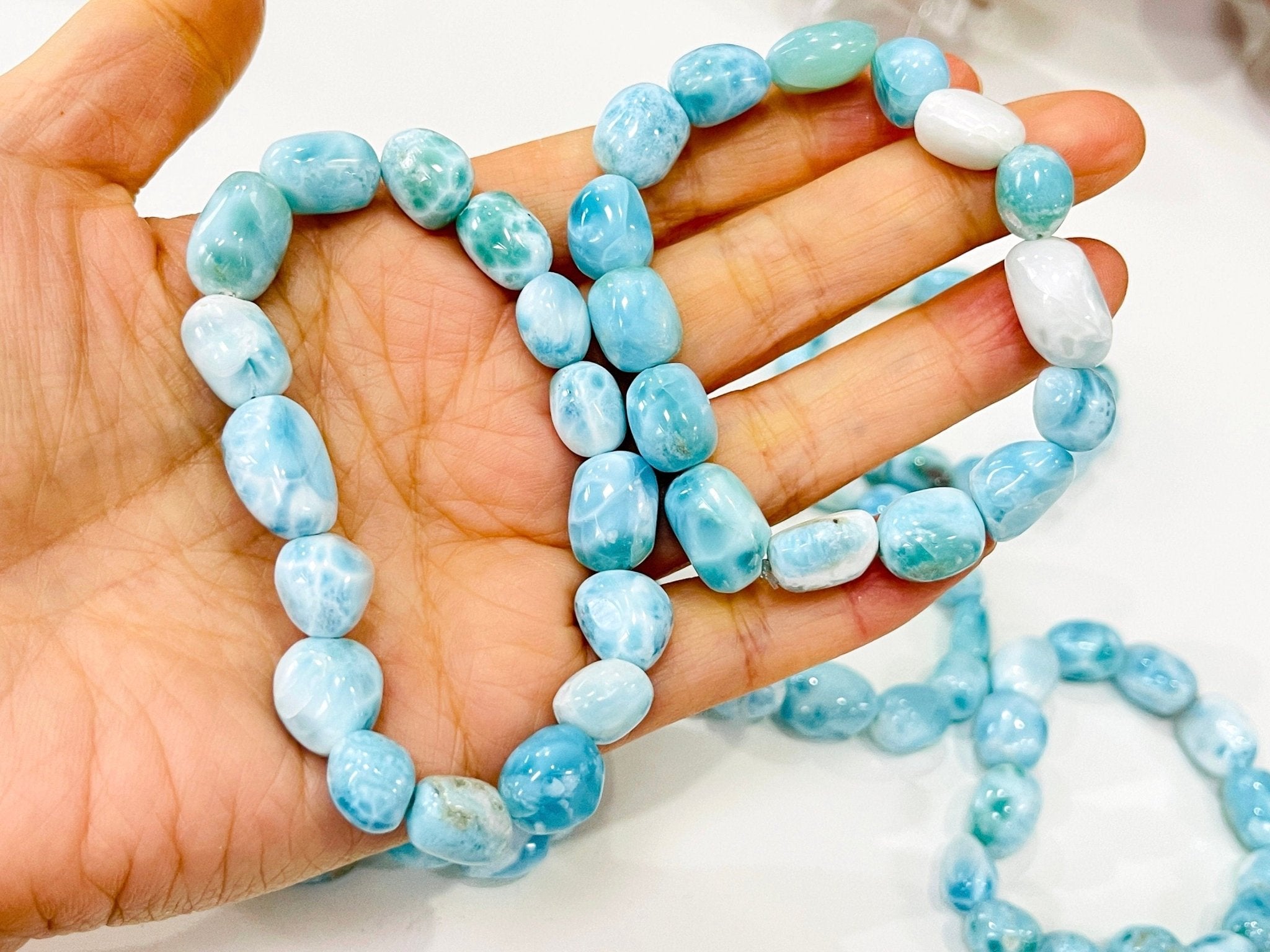 Larimar bracelet, nugget stretch bracelet, gemstone bracelet, crystal healing, Dominican Larimar stone jewellery, crystal bracelets - Million Years Crystal