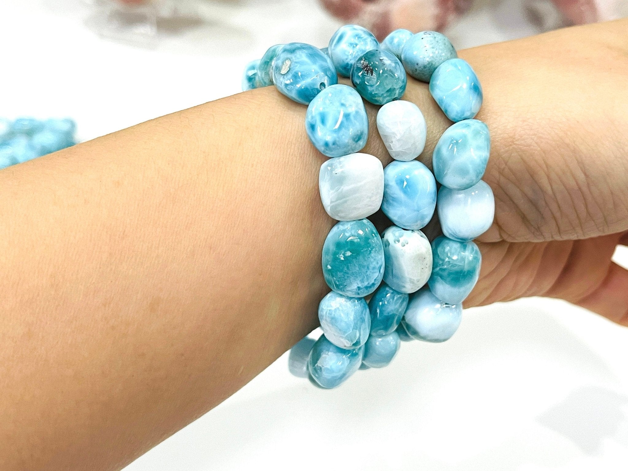 Larimar bracelet, nugget stretch bracelet, gemstone bracelet, crystal healing, Dominican Larimar stone jewellery, crystal bracelets - Million Years Crystal