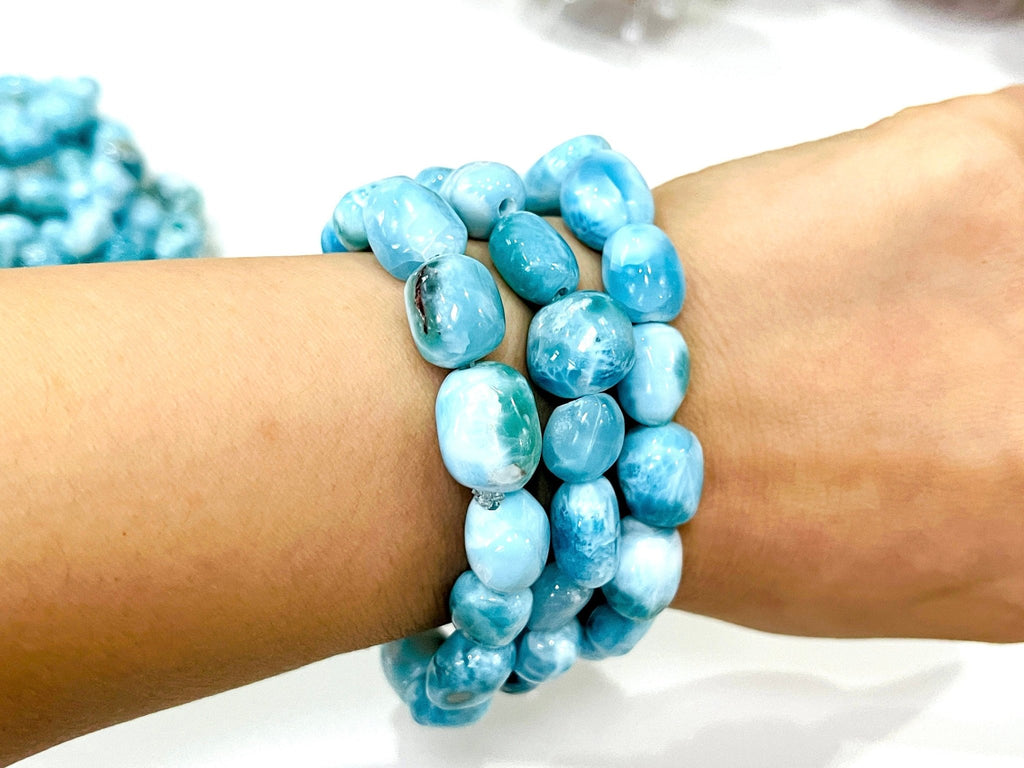 Larimar bracelet, nugget stretch bracelet, gemstone bracelet, crystal healing, Dominican Larimar stone jewellery, crystal bracelets - Million Years Crystal