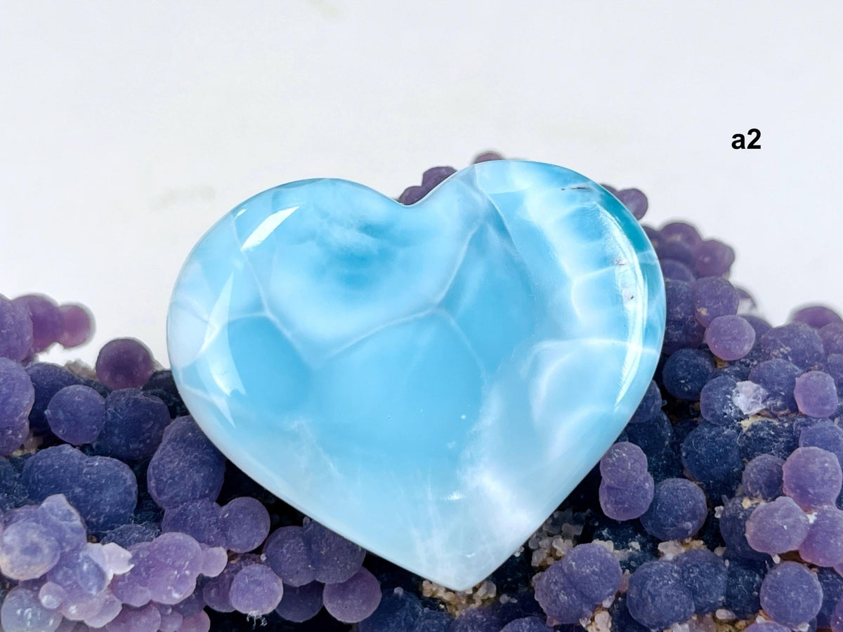 Larimar Heart, AAA Grade Natural Larimar Heart, 38-42mm -5 - Million Years Crystal