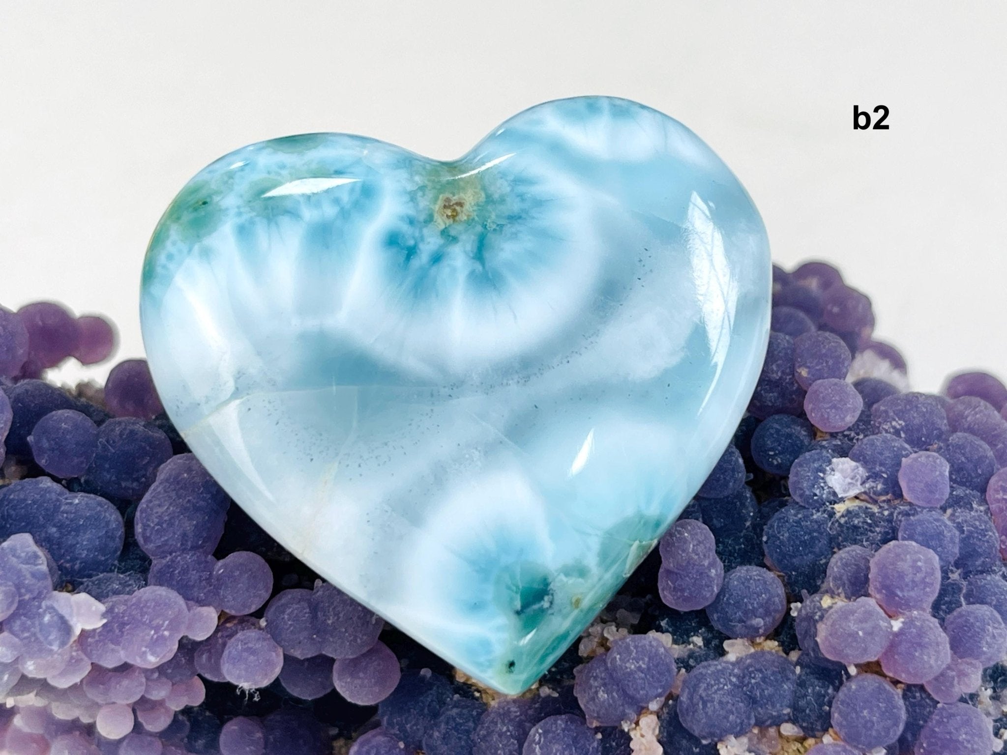 Larimar Heart, AAA Grade Natural Larimar Heart, 38-42mm -5 - Million Years Crystal
