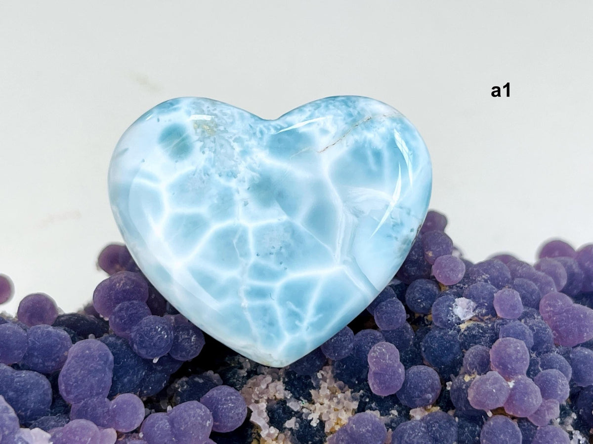 Larimar Heart, AAA Grade Natural Larimar Heart, 38-42mm -5 - Million Years Crystal