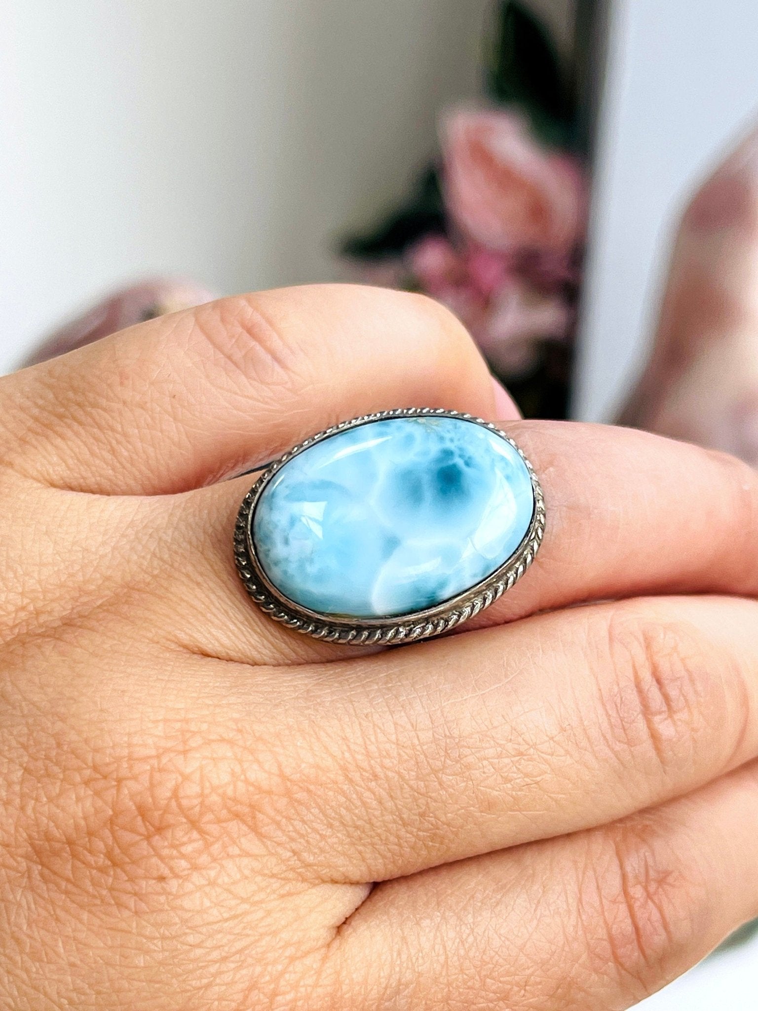 Larimar Ring, Large AAA+ Grade Natural Larimar 925 Silver Ring, High Quality Larimar, Larimar Jewllery DIY, Crystal Gift - Million Years Crystal